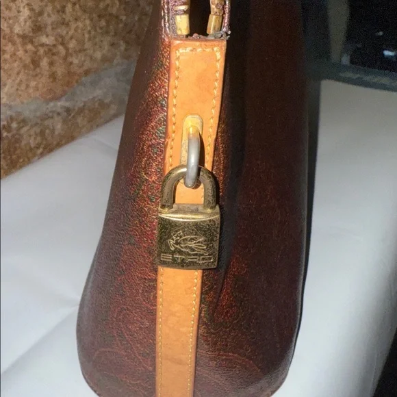 ETRO SATCHEL Brown Leather Handbag WITH LOCK AND KEY original liner inside